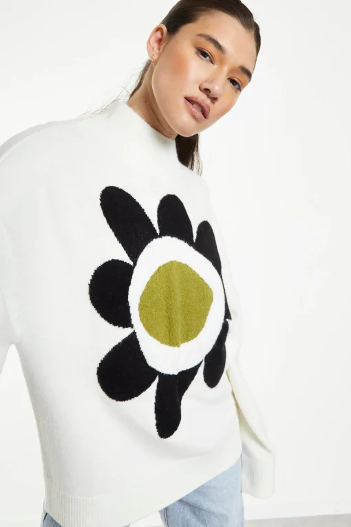 Glamorous Jumpers|Cream Large Flower Knitted Oversized Jumper -