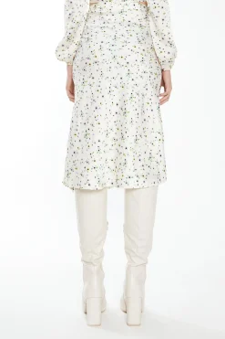 Glamorous Best Dressed Guest|Midi & Midaxi Skirts|Cream Lilac Floral Midi Skirt with Front Side Split -