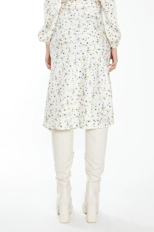Glamorous Best Dressed Guest|Midi & Midaxi Skirts|Cream Lilac Floral Midi Skirt with Front Side Split -