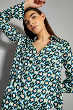 Glamorous Co-ords|Blouses & Shirts|Cream Multi Geo Flower Print V-Neck Button Front Shirt -