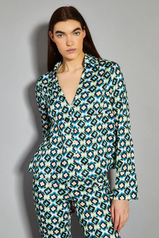 Glamorous Co-ords|Blouses & Shirts|Cream Multi Geo Flower Print V-Neck Button Front Shirt -