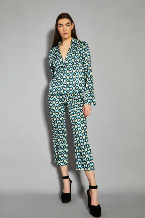 Glamorous Co-ords|Blouses & Shirts|Cream Multi Geo Flower Print V-Neck Button Front Shirt -