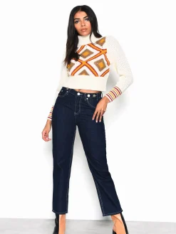 Glamorous Jumpers|Cream Multi Knit Long Sleeve Jumper -