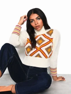 Glamorous Jumpers|Cream Multi Knit Long Sleeve Jumper -