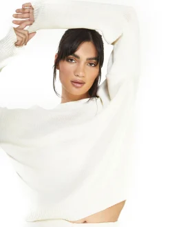 Glamorous Jumpers|Cream Ribbed Long Sleeve Jumper -