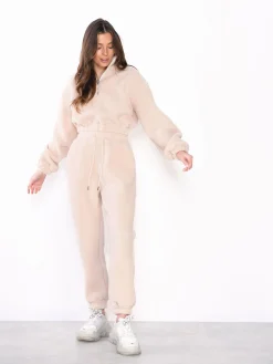 Glamorous Jet Setter|Cream Teddy Fur High Waisted Joggers -
