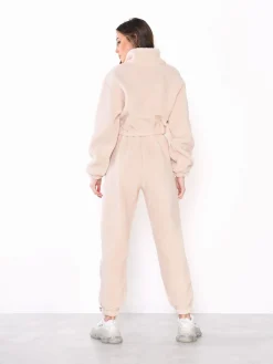 Glamorous Jet Setter|Cream Teddy Fur High Waisted Joggers -