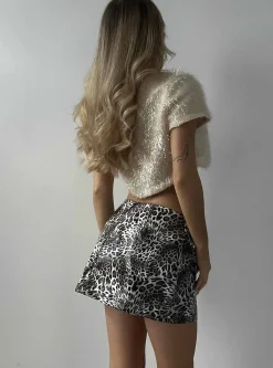 Glamorous Going Out Tops|Go To Partywear|Cream Tinsel Chain Detail Open Front Crop Top -