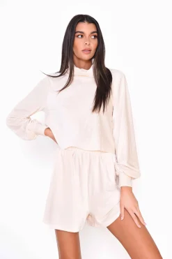 Glamorous Woven Shorts|Cream Velour Rib Slouchy Fit Shorts -