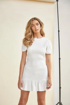 Glamorous Mini Dresses|Mini Dresses|Crew Neck Smocked Mini Dress -