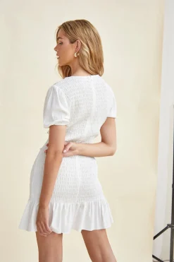 Glamorous Mini Dresses|Mini Dresses|Crew Neck Smocked Mini Dress -