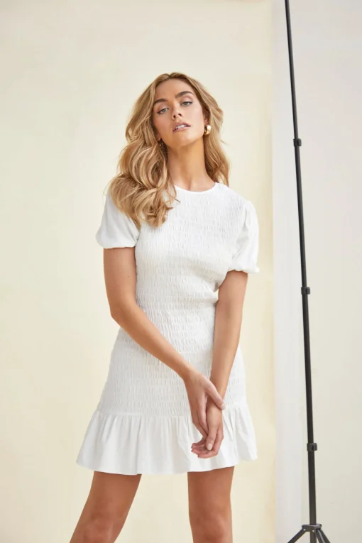 Glamorous Mini Dresses|Mini Dresses|Crew Neck Smocked Mini Dress -