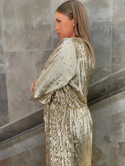 Glamorous Go To Partywear|Glamorous Curve|Curve Gold Sequin Jumpsuit -