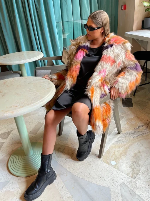 Glamorous Faux Fur & Leather|Glamorous Curve|Curve Orange /Combo Faux Fur Longline Coat -
