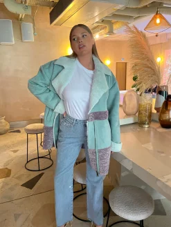 Glamorous Glamorous Curve|Coats|Curve Seafoam Green Mauve Coat -