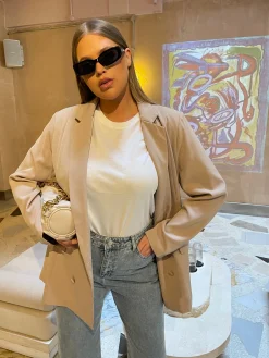 Glamorous Workwear|Glamorous Curve|Curve Stone Double-Breasted Blazer -