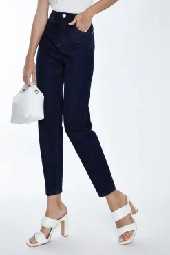 Glamorous Straight Leg Jeans|Dark Blue Denim Slim Fit Straight Leg Jeans -