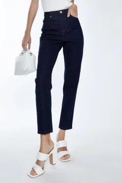 Glamorous Straight Leg Jeans|Dark Blue Denim Slim Fit Straight Leg Jeans -