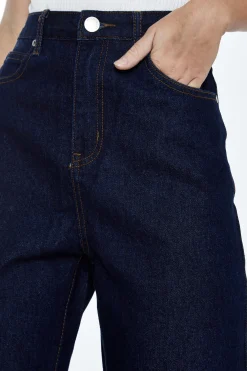 Glamorous Straight Leg Jeans|Dark Blue Denim Slim Fit Straight Leg Jeans -