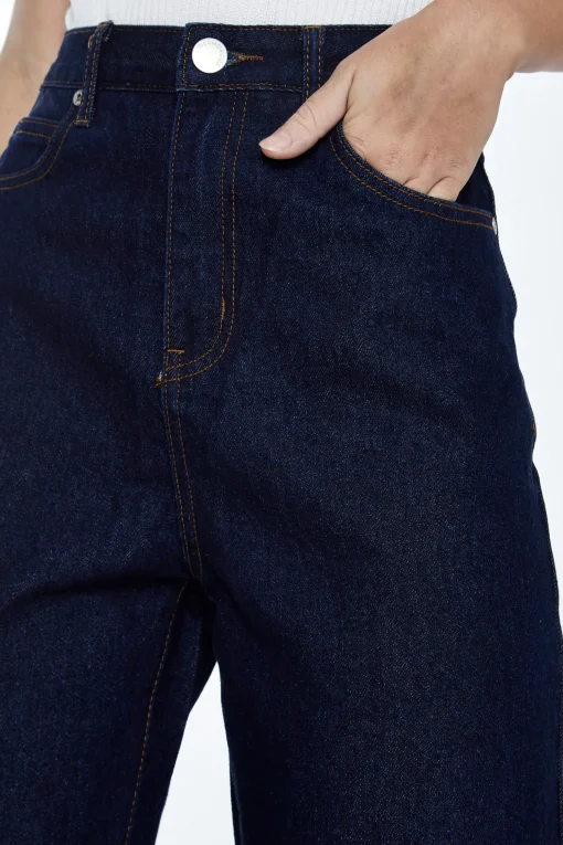 Glamorous Straight Leg Jeans|Dark Blue Denim Slim Fit Straight Leg Jeans -