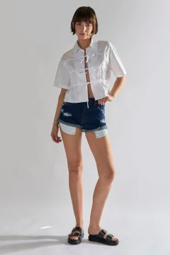 Glamorous Chic Escapes|Denim Shorts|Dark Blue Denim Distressed Shorts -