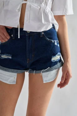 Glamorous Chic Escapes|Denim Shorts|Dark Blue Denim Distressed Shorts -