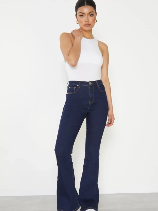 Glamorous High Waisted Jeans|Dark Blue High Waisted Flared Jeans -