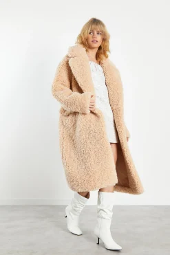 Glamorous Faux Fur & Leather|Coats|Dark Cream Midi Lapel Collar Curly Fur Coat -