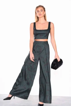 Glamorous Wide Leg Trousers|Dark green Paisley Wide Leg Trousers -