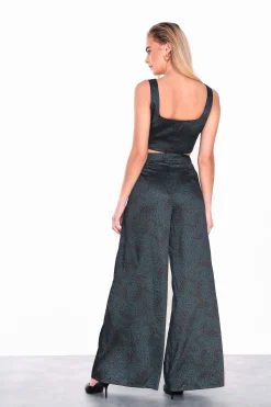 Glamorous Wide Leg Trousers|Dark green Paisley Wide Leg Trousers -