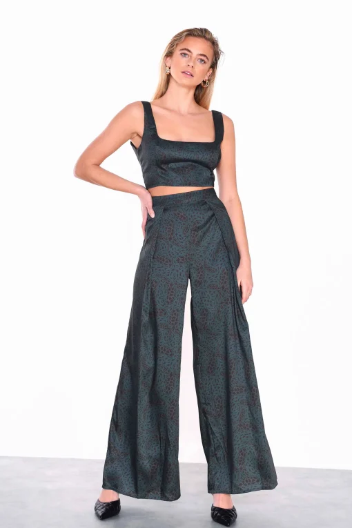 Glamorous Wide Leg Trousers|Dark green Paisley Wide Leg Trousers -