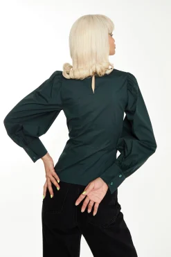 Glamorous Go To Partywear|Dark Green Puff Sleeve Fitted Top -