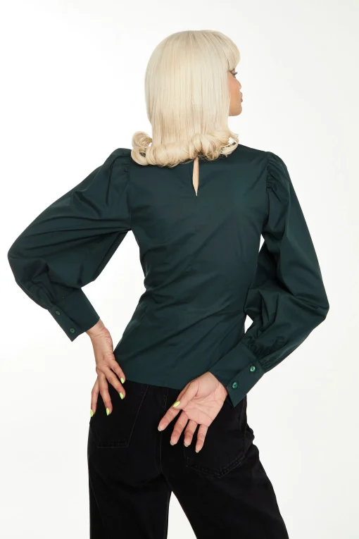 Glamorous Go To Partywear|Dark Green Puff Sleeve Fitted Top -