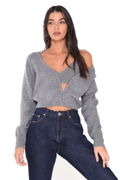 Glamorous Cardigans|Dark Grey Marl Crop Cardigan -