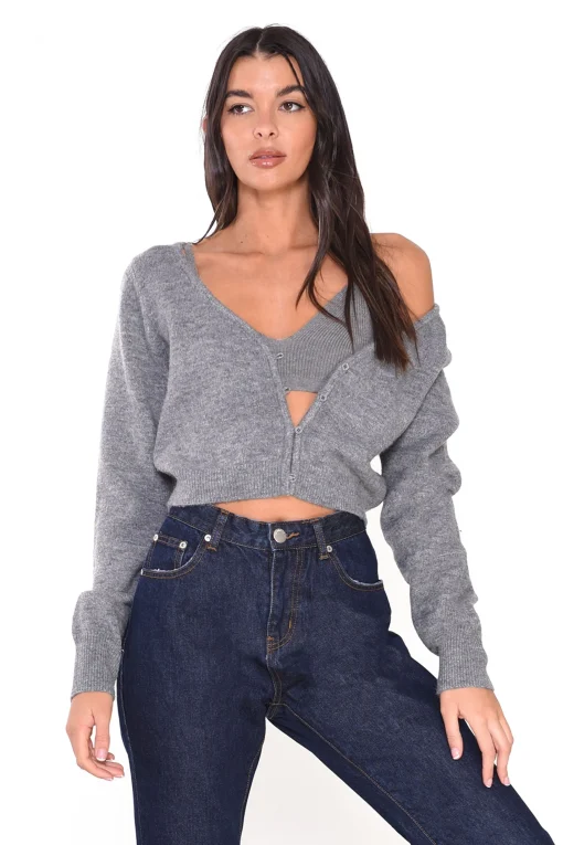Glamorous Cardigans|Dark Grey Marl Crop Cardigan -