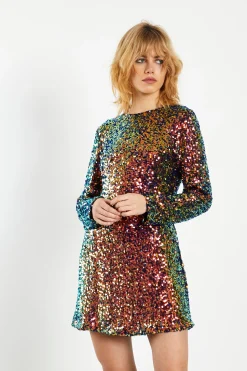 Glamorous Go To Partywear|Party Dresses|Dark Iridescent Sequin Fitted Mini Dress -