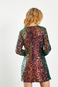 Glamorous Go To Partywear|Party Dresses|Dark Iridescent Sequin Fitted Mini Dress -