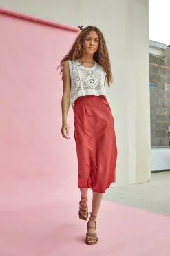Glamorous Midi & Midaxi Skirts|Dark Rose Bias-cut Midi Skirt -