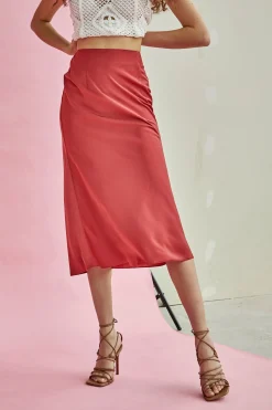 Glamorous Midi & Midaxi Skirts|Dark Rose Bias-cut Midi Skirt -