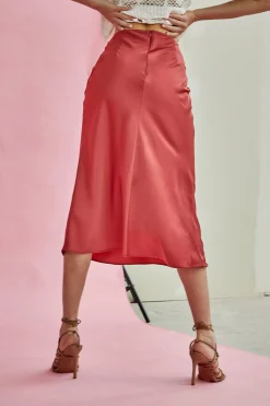 Glamorous Midi & Midaxi Skirts|Dark Rose Bias-cut Midi Skirt -