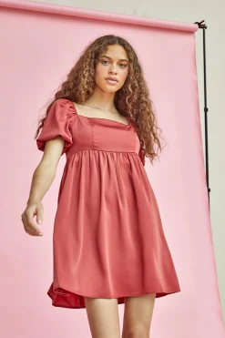 Glamorous Graduation|Mini Dresses|Dark Rose Square Neck Empire Mini Dress -