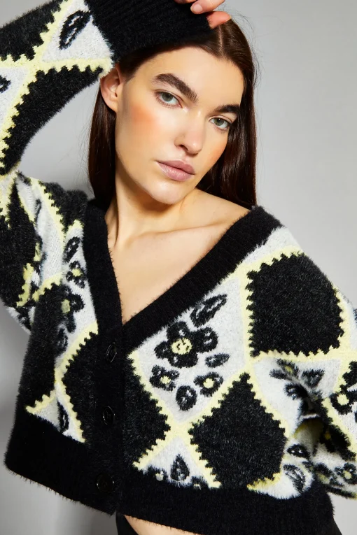 Glamorous Cardigans|Diamond Floral Print V-Neck Cardigan -