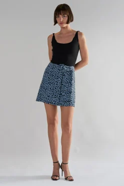 Glamorous Mini Skirts|Dusty Blue Mini Floral Belted Mini Skirt -