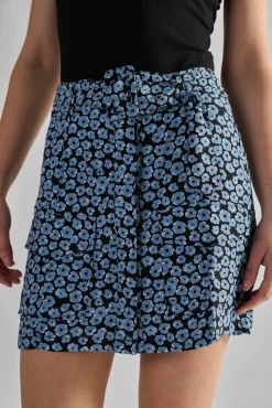 Glamorous Mini Skirts|Dusty Blue Mini Floral Belted Mini Skirt -