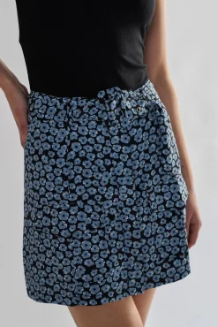 Glamorous Mini Skirts|Dusty Blue Mini Floral Belted Mini Skirt -