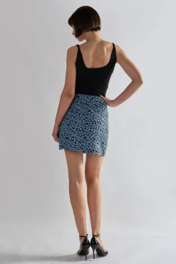 Glamorous Mini Skirts|Dusty Blue Mini Floral Belted Mini Skirt -
