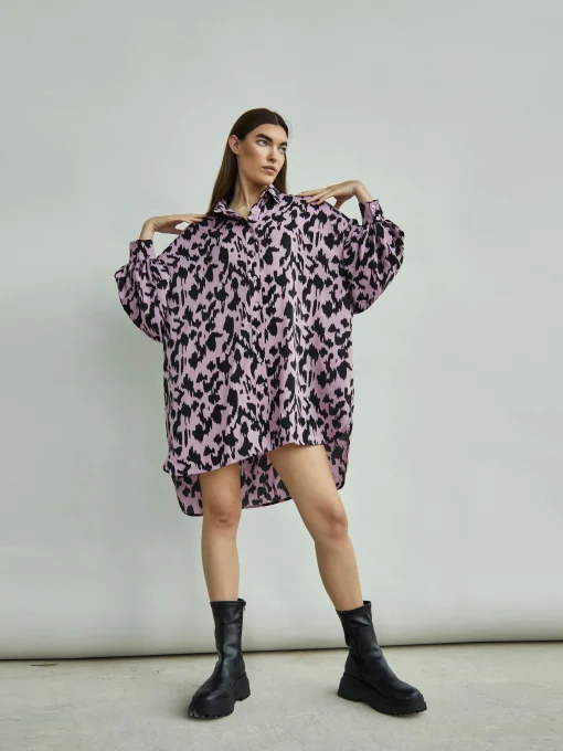 Glamorous Go To Partywear|Day Dresses|Dusty Lilac Sketch Animal Print Shirt Dress -
