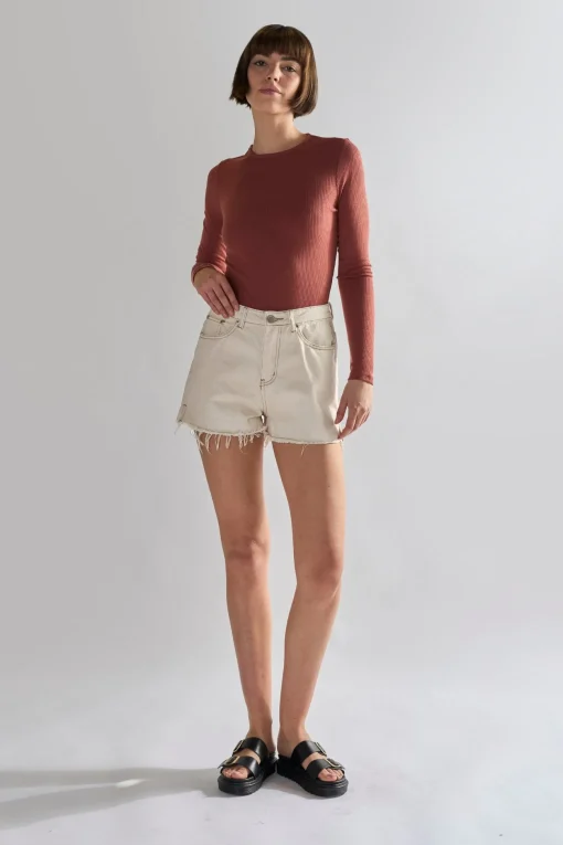 Glamorous Chic Escapes|Denim Shorts|Ecru High waisted Denim Shorts -