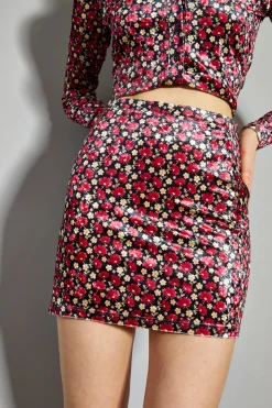 Glamorous Go To Partywear|Mini Skirts|Floral Print Velvet Mini Skirt -