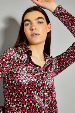 Glamorous Blouses & Shirts|Floral Print Velvet Button Front Shirt -